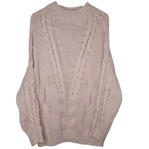 MAZIK Women's Open Cable Knit Mock Neck Sweater Dress Pink Size Large